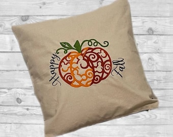 Pumpkin Throw Pillow, Fall Pillow, Cushion Cover, Embroidered Graphic, Handmade With Zipper, Home Decor, Housewarming Gift, Accent Pillow