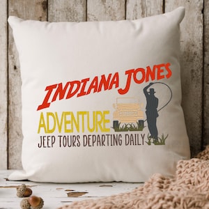 Indiana Jones Throw Pillow, Embroidered Cushion Cover, Handmade With Zipper, Home Decor, Housewarming Gift, Pillow Cover, Indy Fan Gift