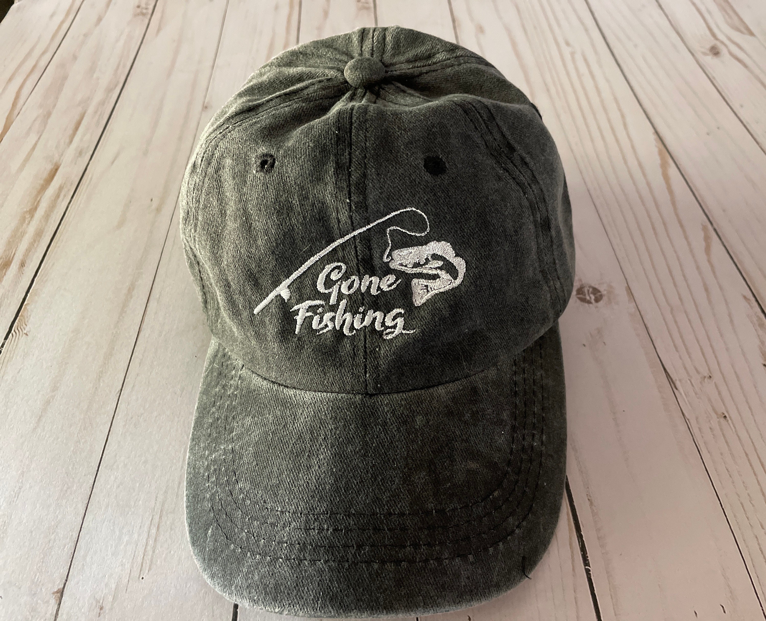 Gone Fishing Hat, Vacation Hat, Embroidered Distressed Black Adjustable  Vintage Baseball Hat Cap, Gift For Men Dad Grandpa, Fisherman Hat