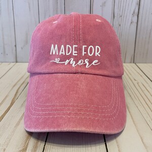 Baseball Hat, Made For More, Motivational Hat, White Design Embroidered On Pink Baseball Hat, Adjustable Baseball Cap, Gift For Girls, Women