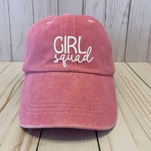 girl SQUAD Baseball Hat, Motivational Hat, Saying, Girl or Women&#39;s Embroidered Design On, Distressed Pink Baseball Cap, Gift for Mom, Teen