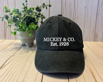Mickey and Co Baseball Hat, Disneyland Hat, Embroidered Distressed Black Vintage Cap, Magic Kingdom Gift for Mom, Dad, Girls, Teen
