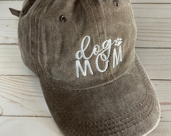 Dog Mom Baseball Hat, Womens Embroidered Distressed Black Vintage Baseball Cap, Adjustable Hat, Pet, Dog Lover Hat, Paw Print, Gift for Mom