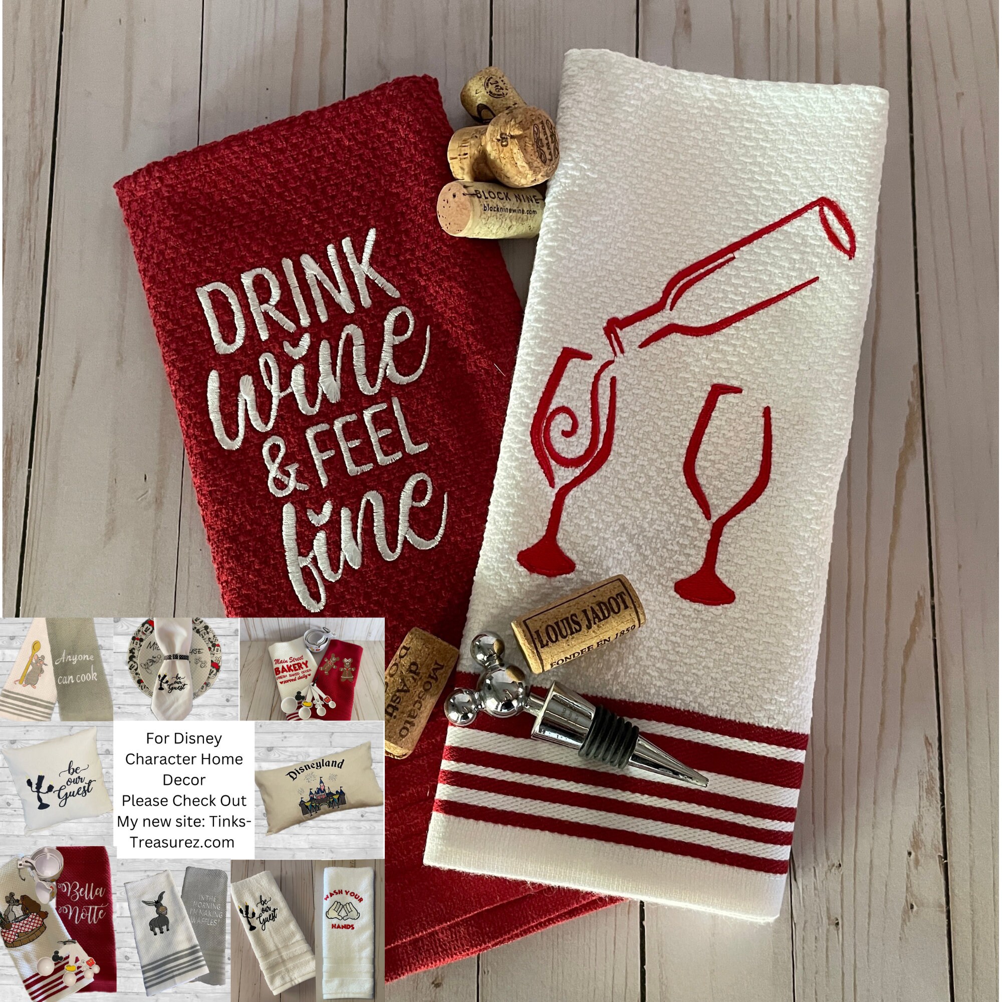 Boccsty Glasses of Red and White Wine Hanging Kitchen Towels 2