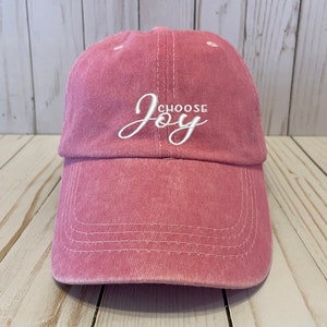 Baseball Hat, Choose Joy, Motivational Hat, White Embroidered Design On, Light Pink Baseball Hat, Adjustable Cap, Gift for Mom, Woman, Teens