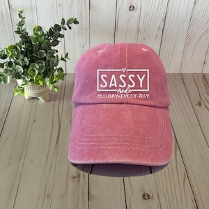 Baseball Hat, Sassy Mode, Funny saying, Embroidered Design On Distressed Pink Baseball Hat, Vacation Hat, Women&#39;s Baseball Cap, Woman, Girls
