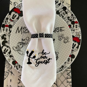Be Our Guest Linen Napkins, Set of 6 White Napkins, Character Embroidered Designs, Special Occasion Napkins, Lumiere Napkins, Housewarming