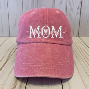 Baseball Hat, Best Mom Ever, Gift for Mom or Mother, Vacation Motivational Baseball Cap, Embroidered Pink Design On Pink Adjustable Hat