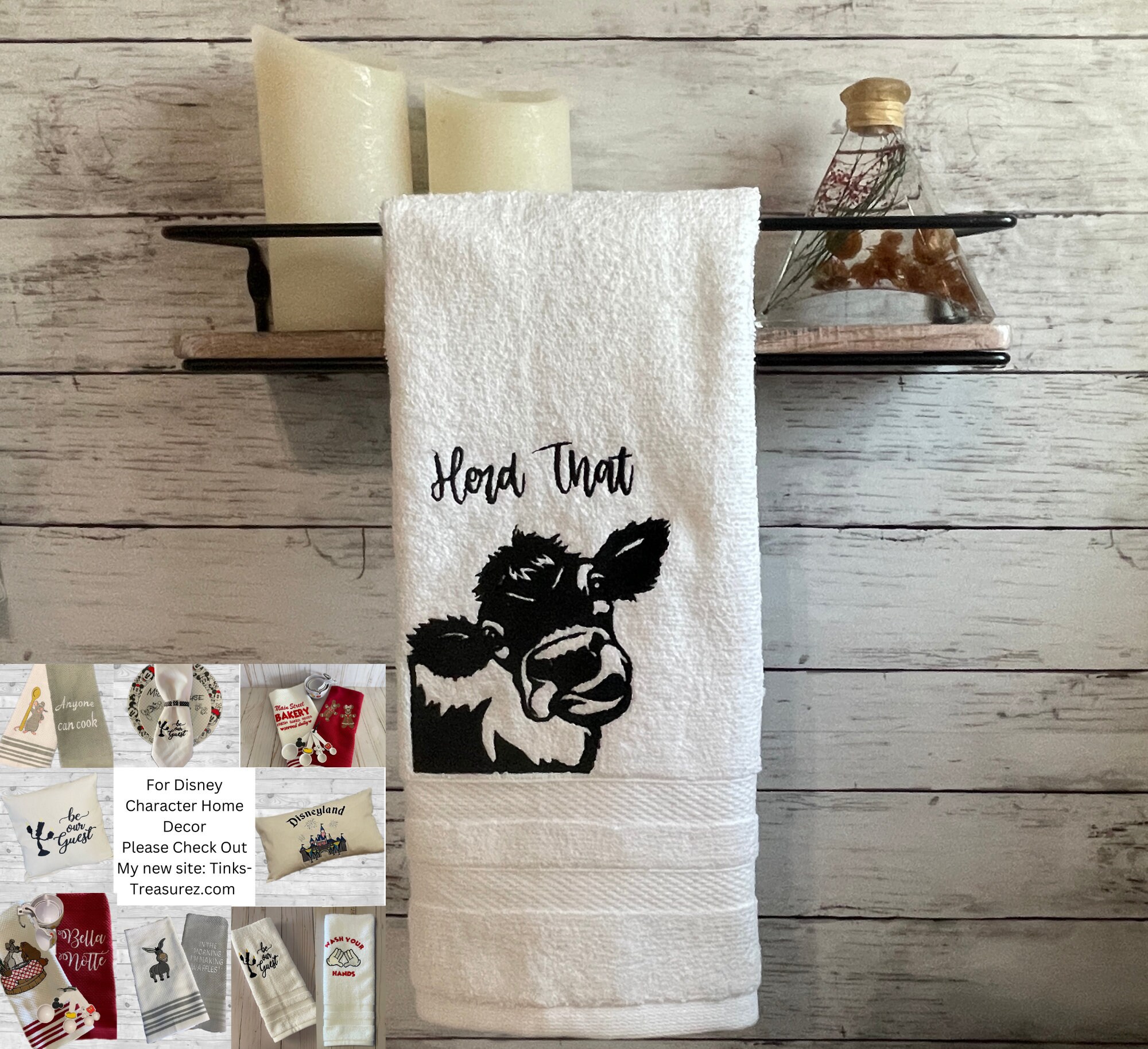 Farmhouse Cow Hand Towel, Kitchen Towel, Mini ladder decor, BATHROOM DECOR