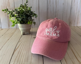 Girl Mama Baseball Hat, Boy Mama, Embroidered White Design On Pink Or Black Adjustable Baseball Cap, Boy and Girl Mom Cap, Gift For Mom
