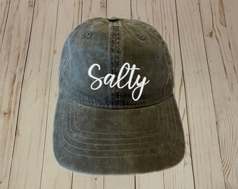 Salty Baseball Hat, Sassy Vacation Hat, Funny Saying Embroidered Distressed Black Adjustable Vintage Baseball Cap, Gift For Mom Women