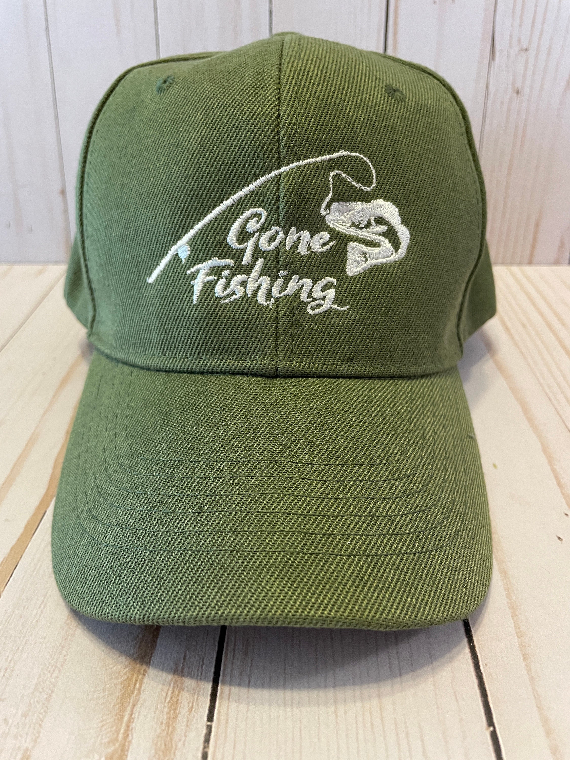 Gone Fishing Baseball Hat, Vacation Hat, Funny Saying, Embroidered Distressed Green Adjustable Vintage Baseball Cap Gift for Men Dad Grandpa