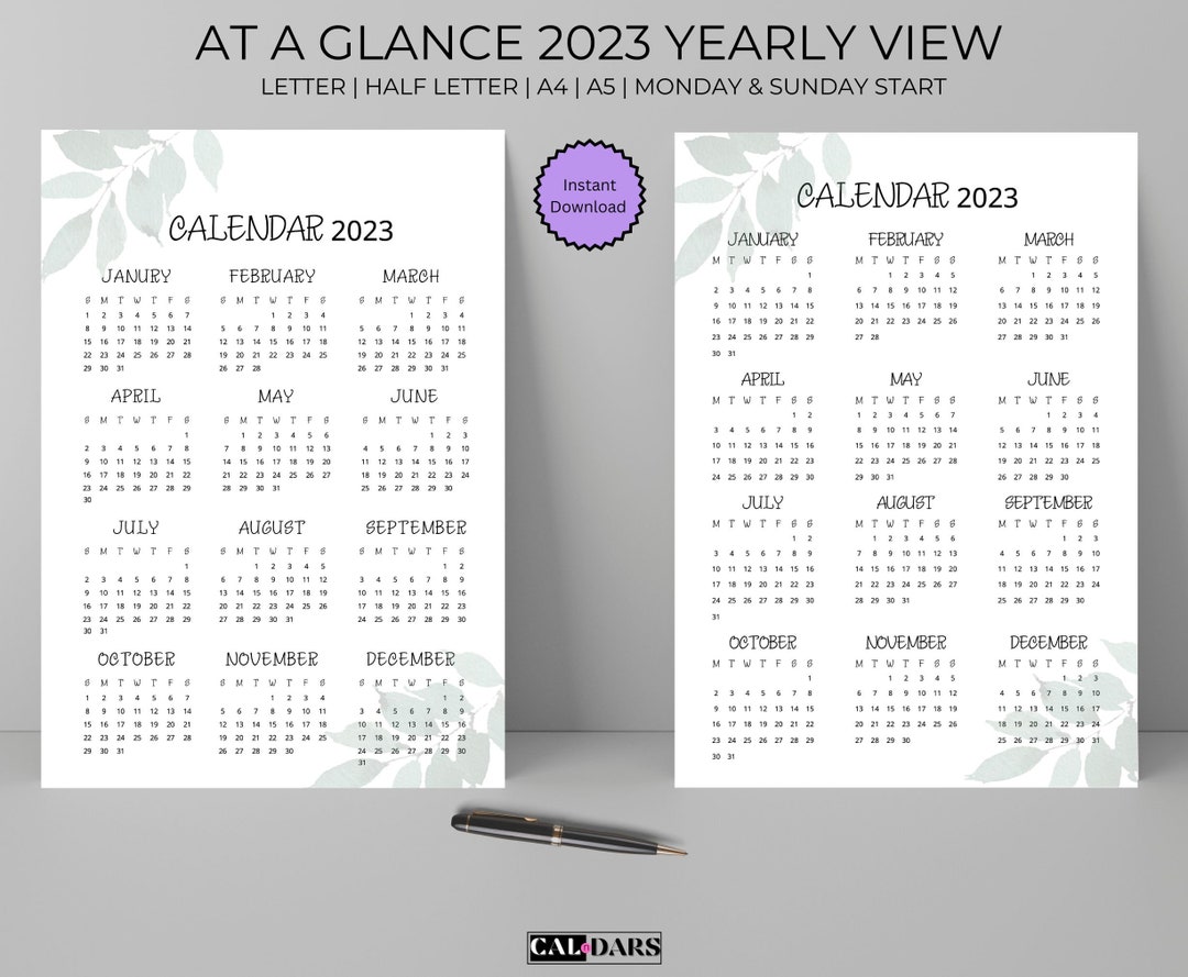 2023 Year at Glance Minimalist Calendar Printable Wall and - Etsy
