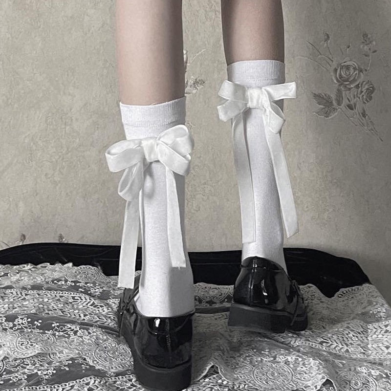 Cute Black and White Bow Tie Socks, Kawaii Bow Tie Socks, Black and ...