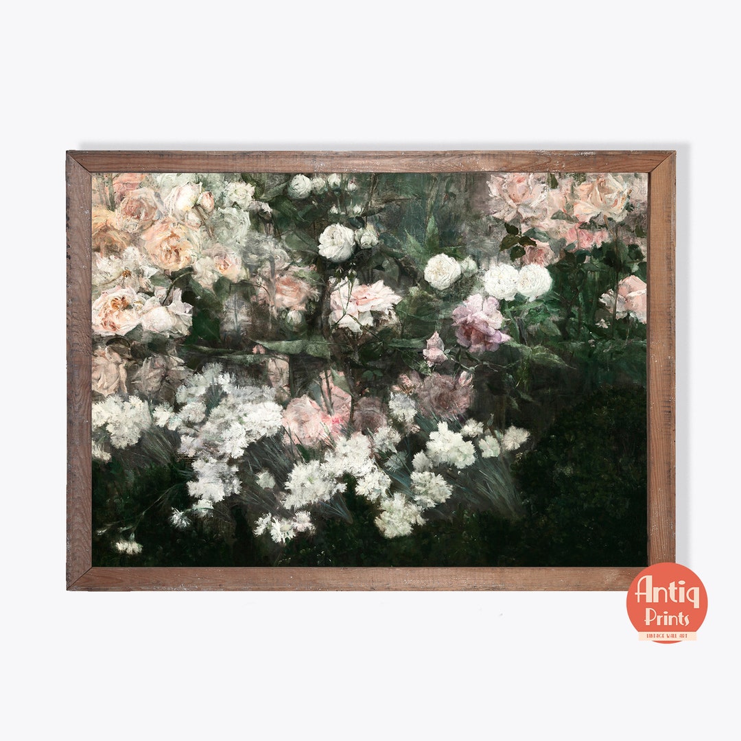 Rose Garden Oil Painting English Vintage Floral Art Print - Etsy