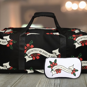 Definitely No Dicks in Here Sex Toys Storage Duffle Bag, Extra Large Travel Kink Black Gear Bag, Trad Tattoo Adult Toy Bags for Kinky Women