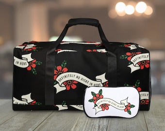 Definitely No Dicks in Here Sex Toys Storage Duffle Bag, Extra Large Travel Kink Black Gear Bag, Trad Tattoo Adult Toy Bags for Kinky Women