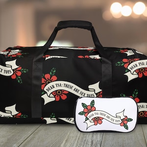 Dear TSA Baggage Claim Sex Toys Storage Duffle Bag, Extra Large Travel Kink Black Gear Bag, Trad Tattoo Adult Toy Bags for Kinky Women