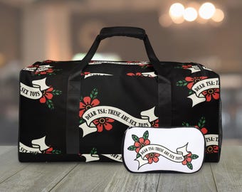 Dear TSA Baggage Claim Sex Toys Storage Duffle Bag, Extra Large Travel Kink Black Gear Bag, Trad Tattoo Adult Toy Bags for Kinky Women