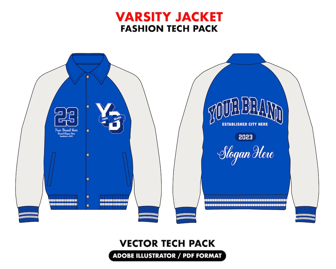 Varsity Jacket Tech Pack Clothing Sketch Bundle Fashion Design Template Jacket Vector Sketch Jacket Vector Varsity Jacket Designer Etsy Ireland