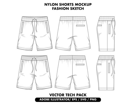 Streetwear Shorts Template, Nylon Shorts Techpack Mockup, Mesh
