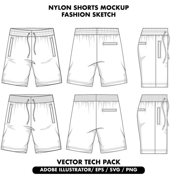 Streetwear Shorts Template, Nylon shorts techpack mockup, mesh shorts template, shorts png, streetwear mockup, clothing template