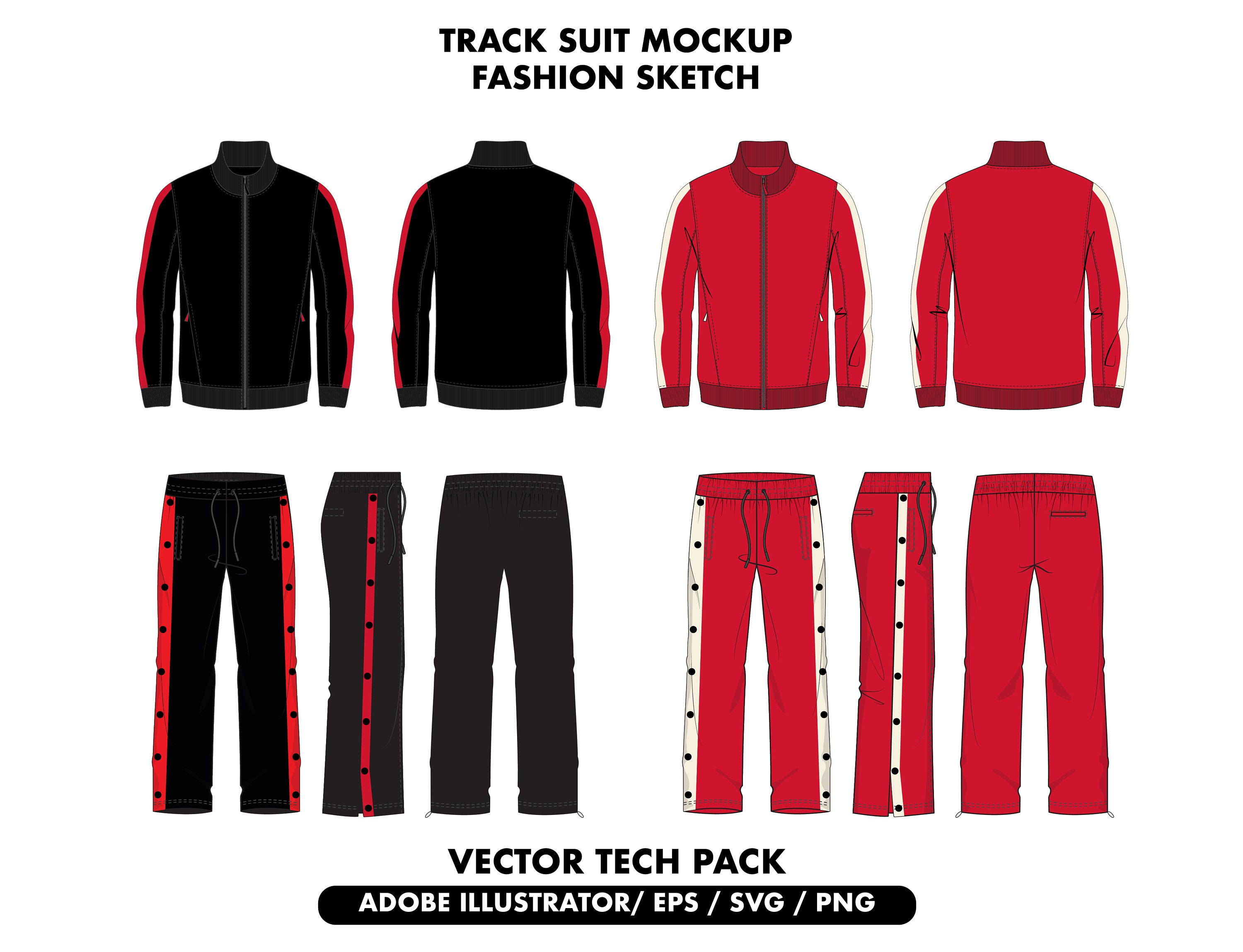 Track Suit Tech Pack Bundle, Fashion Template, Bundle Fashion Design ...