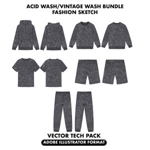 Vintage streetwear Vector Adobe Illustrator Tech Pack,  fashion tech pack bundle, clothing sketch, Bundle Fashion Design Template