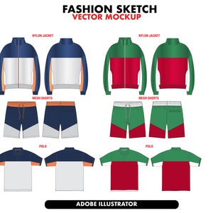 Fashion collection tech pack bundle, clothing sketch, Flat clothing mockup, polo shirt vector mockup Bundle, fashion designer template