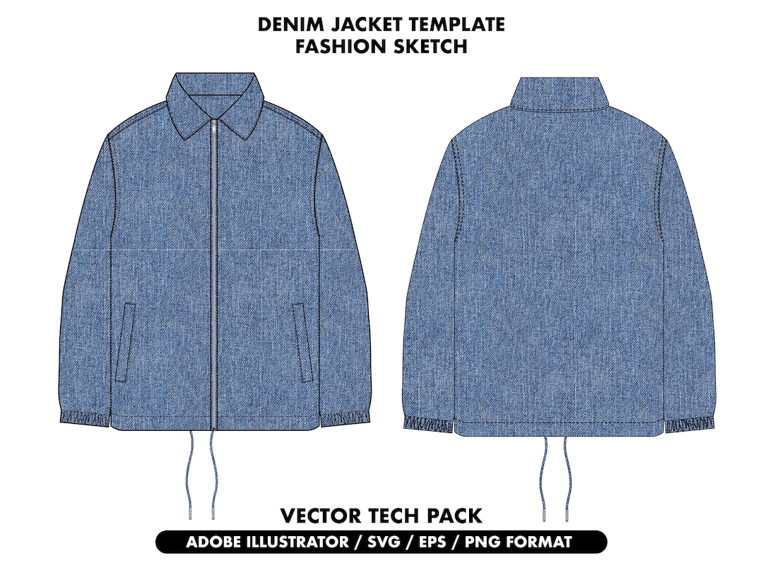 Denim Jacket Tech Pack Clothing Sketch Flat Clothing Mockup Etsy