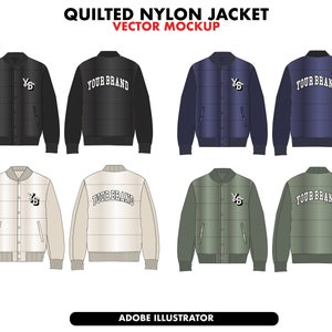 Qulited nylon jacket Vector mockup, clothing sketch, Fashion Design Template, jacket vector sketch, jacket vector, streetwear tech packs