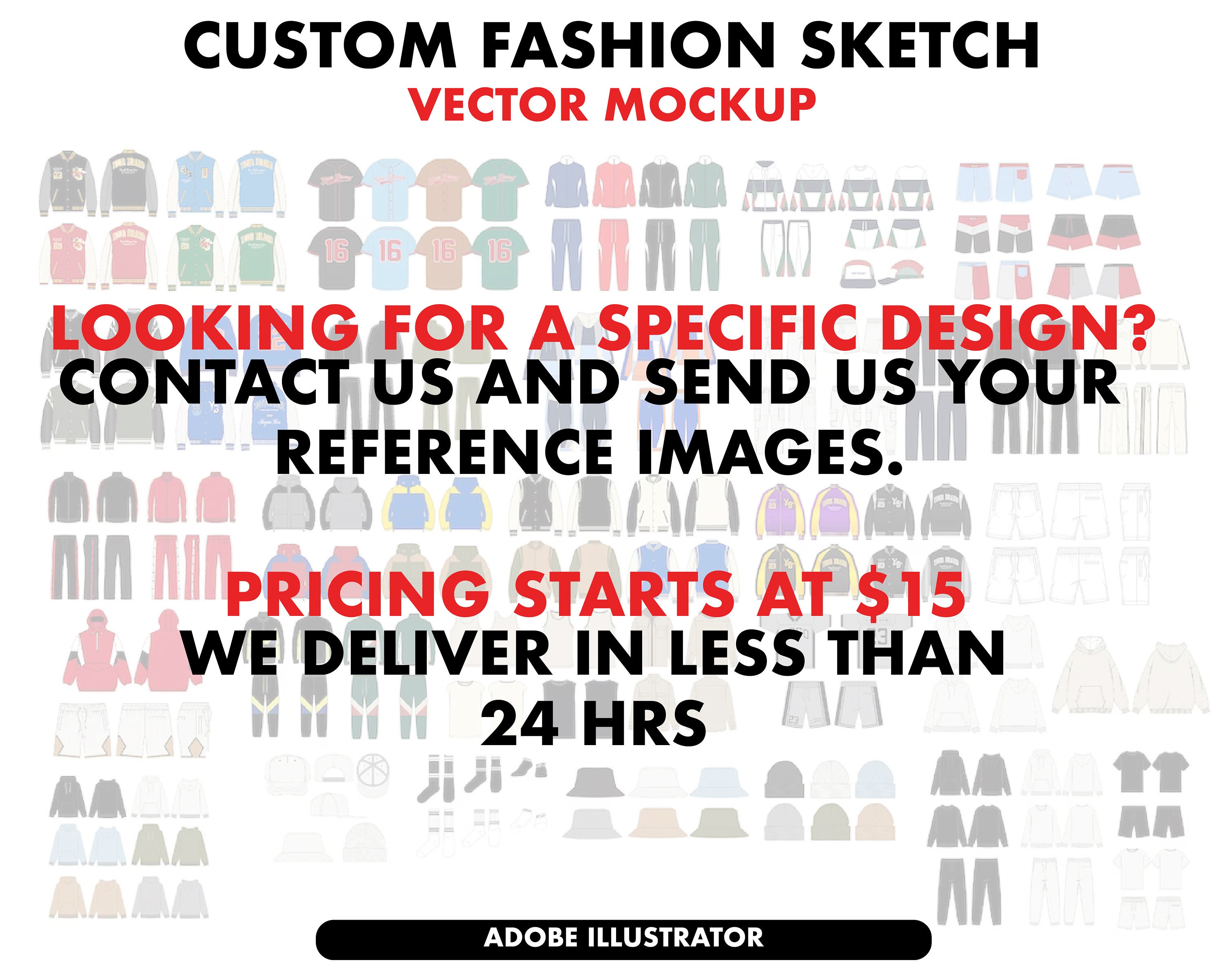 Custom Fashion Vector Mockup, Custom Streetwear Tech Pack Sketch