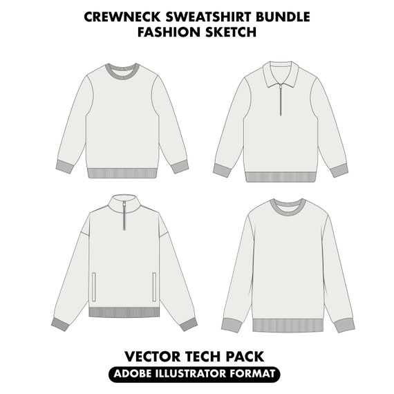 Crew Neck Sweatshirt Vector Fashion Flat Sketch, T-shirt