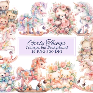 Imágenes prediseñadas de cosas de chicas para proyectos creativos, gráficos de juguetes florales, primer aniversario y baby shower, creación de tarjetas, scrapbooking, sublimación