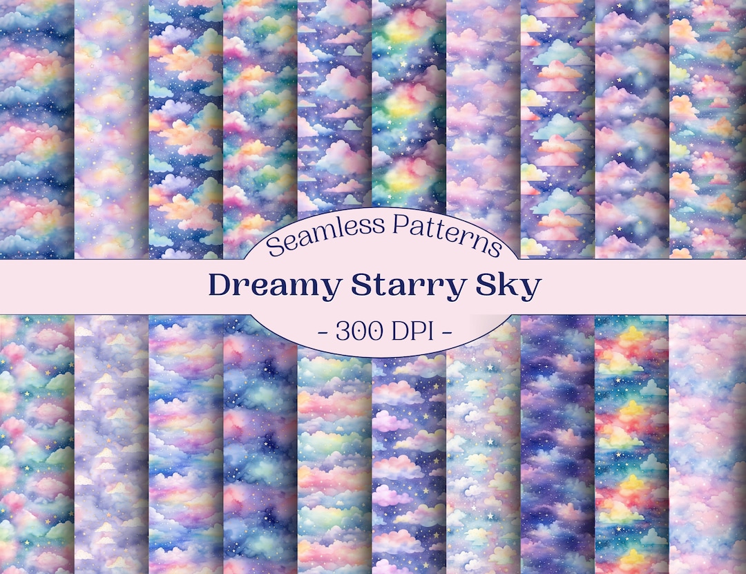 Dreamy Starry Sky Seamless Patterns for Creative Projects, Whimsical ...