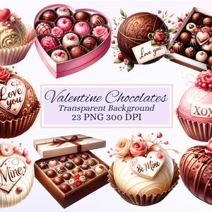 Conjunto de imágenes prediseñadas de bombones de San Valentín para proyectos creativos, gráficos de San Valentín, romance, creación de tarjetas, scrapbooking, sublimación, efímeras, PNG