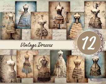 Stunning Vintage Dress Prints for Scrapbooking and Creative Projects, Junk Journal Printable, Vintage Rococo Aesthetic, Collage, Ephemera