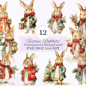 Conigli invernali per progetti creativi, animali ispirati al Natale, materiale effimero digitale, arte per bambini, scrapbooking, creazione di biglietti