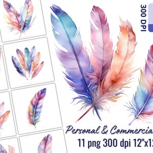 Aquarelle de plumes dans des projets créatifs PNG Couleurs pastel Fond transparent Collage Fabrication de cartes Scrapbooking Licence gratuite