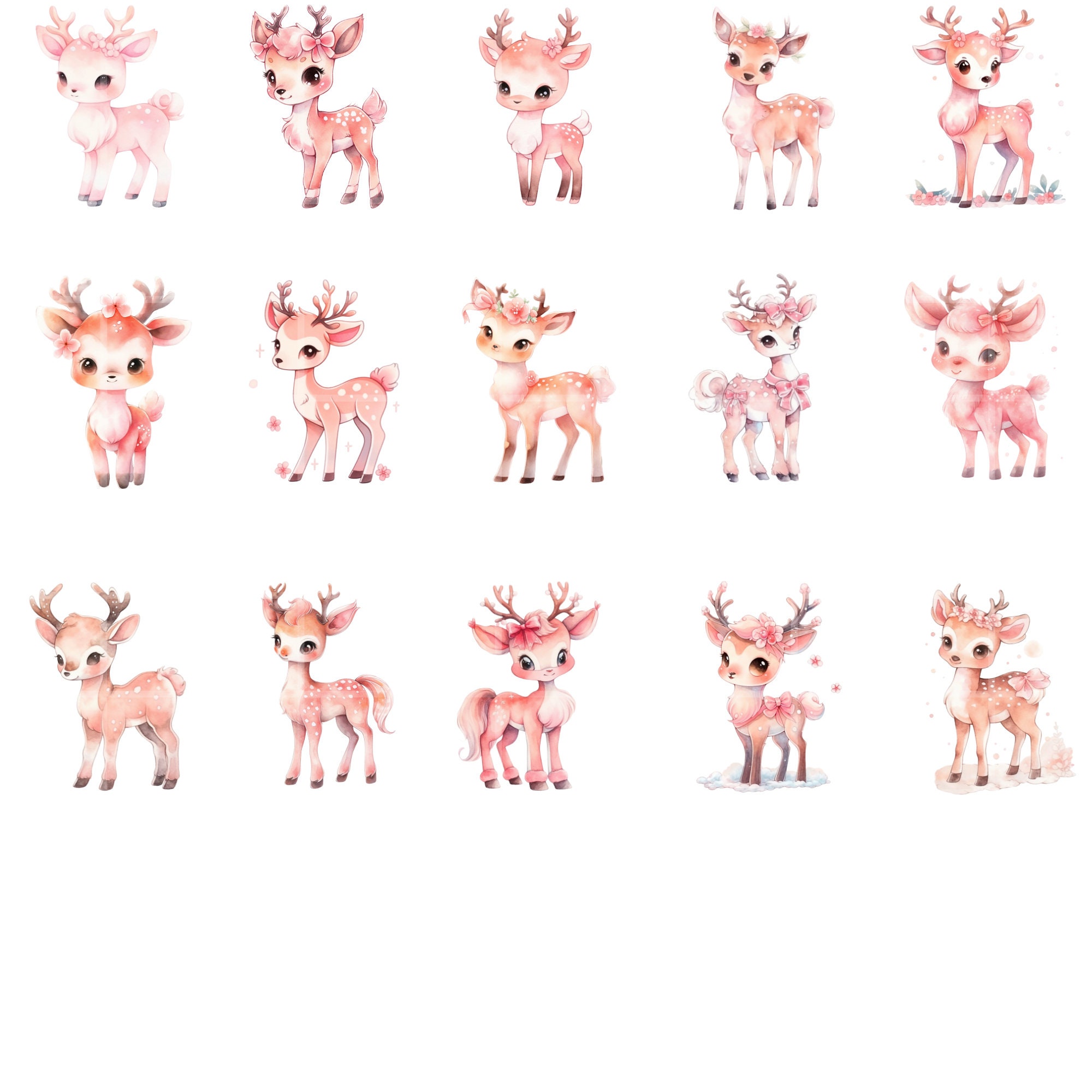 Cute Pink Reindeer Clipart Set for Creative Projects, Christmas Baby ...