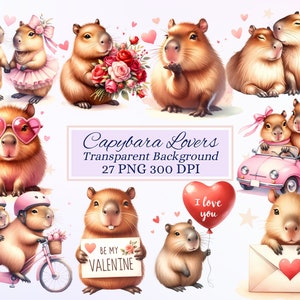 Capybara Liebhaber Cliparts für kreatives Projekt, Valentinstag Grafik, Blumenmuster, Kartenherstellung, Scrapbooking, Sublimation, Ephemera, PNG