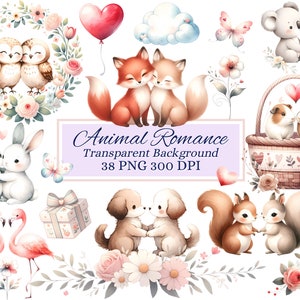 Imágenes prediseñadas de romance animal para proyectos creativos, gráficos de San Valentín, elementos de bricolaje, creación de tarjetas, scrapbooking, sublimación, efímeras, PNG