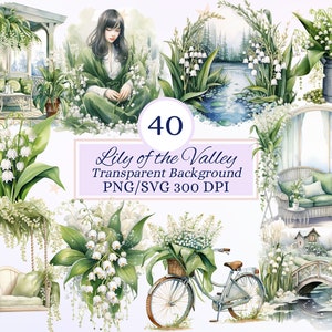 Lelietje-van-dalen cliparts voor creatieve projecten, winter bloemenelementen, huwelijksuitnodigingen, scrapbooking, sublimatie, ephemera, SVG PNG