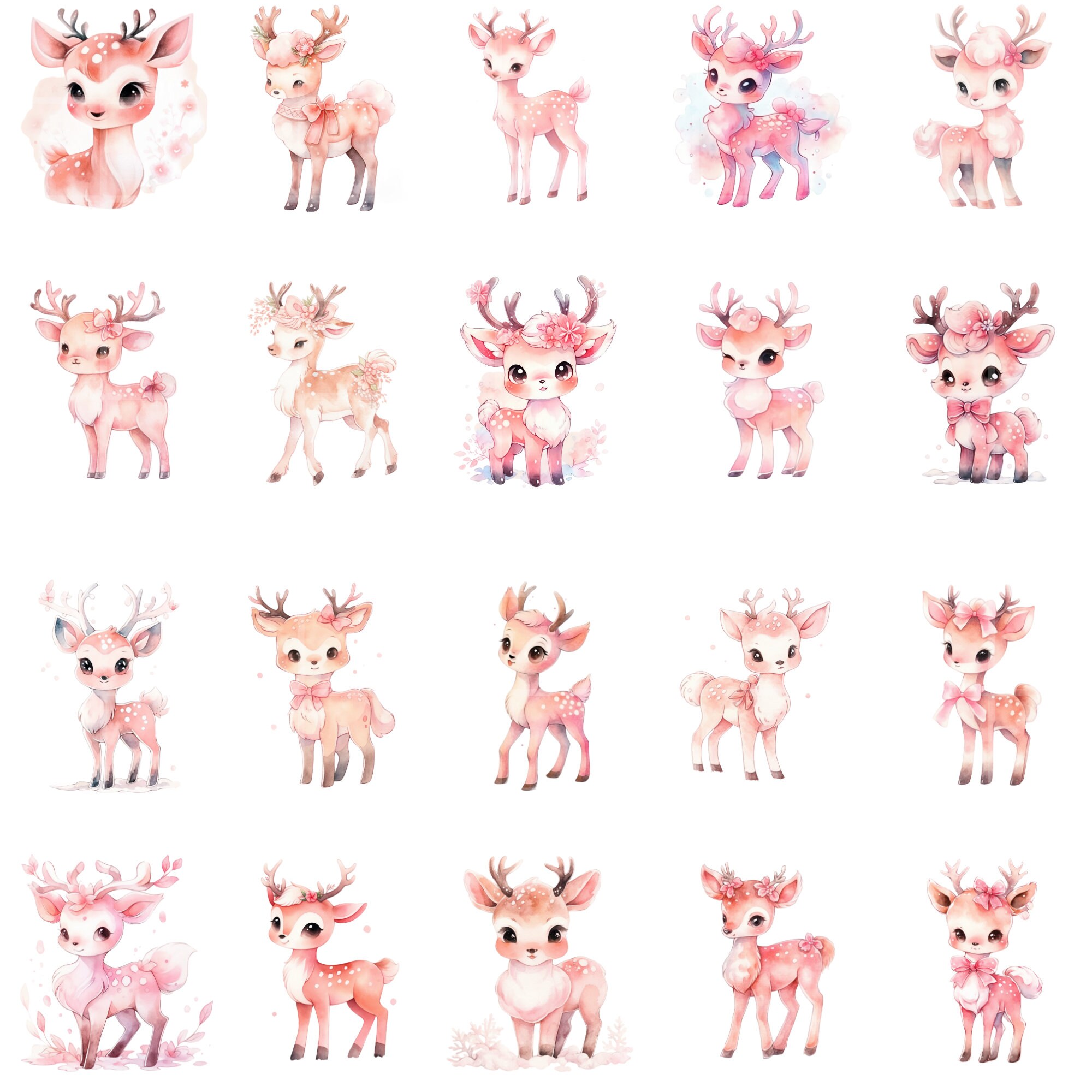 Cute Pink Reindeer Clipart Set for Creative Projects, Christmas Baby ...