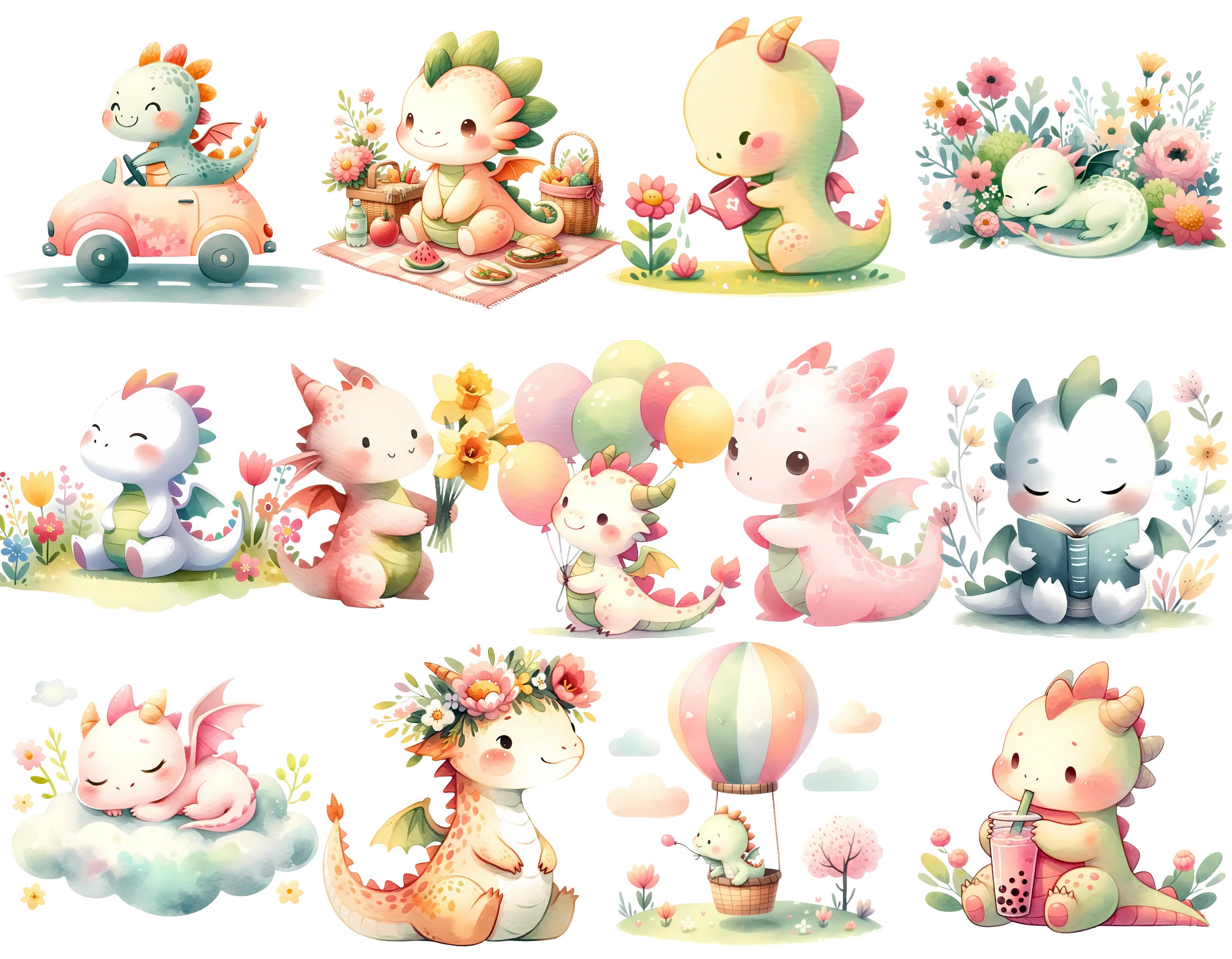 Spring Dragons Clipart Set for Creative Project, Spring Graphics ...