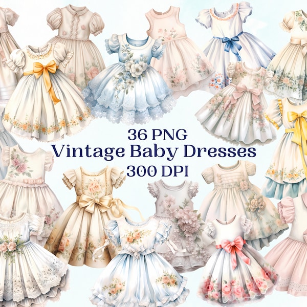 Vintage Baby Dress Clipart Set for Creative Projects, Rococo Style, Transparent background, Collage, Card Making, Scrapbooking, Free License