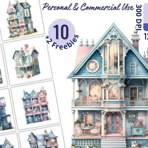 Zestaw clipartów Vintage Doll House do projektów kreatywnych, styl wiktoriański, obrazy efemeryczne, kolaż, tworzenie kartek, scrapbooking, bezpłatna licencja