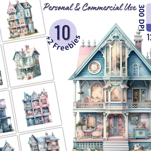 Vintage Doll House Clipart Set for Creative Projects, Victorian Style, Ephemera Images, Collage, Card Making, Scrapbooking, Free License