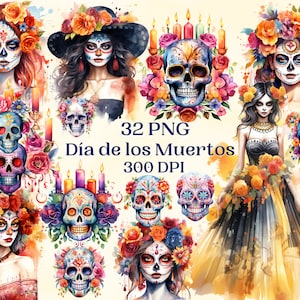 Día de los Muertos Clipart-Set für kreatives Projekt, Tag der Toten Mexiko-Design, digitale Ephemera, Kartenherstellung, Scrapbooking, Sublimation