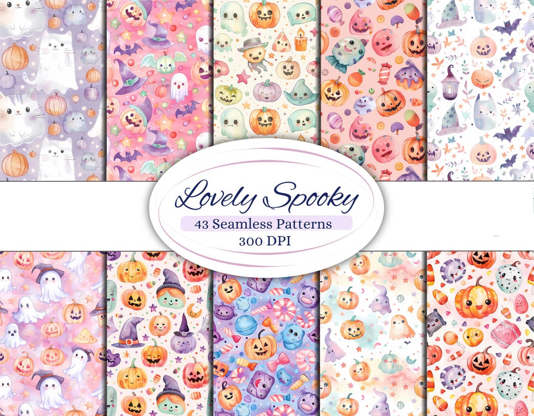 Spoook Pattern Lovely Spooky Seamless Patterns for Creative Project, Cute Digital ...